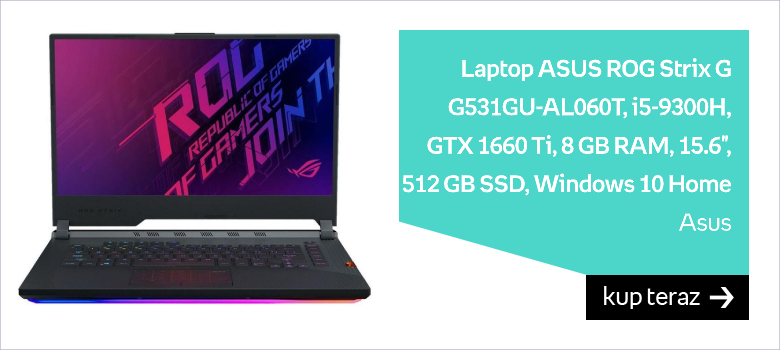 Laptop ASUS ROG Strix G G531GU-AL060T, i5-9300H, GTX 1660 Ti, 8 GB RAM, 15.6", 512 GB SSD, Windows 10 Home 