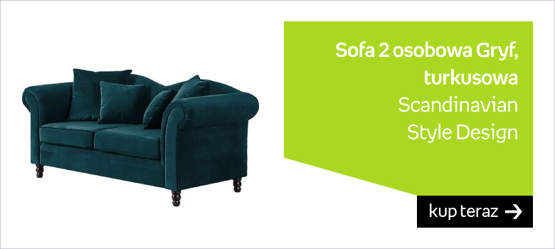 Sofa 2 osobowa SCANDINAVIAN STYLE DESIGN Gryf, turkusowy