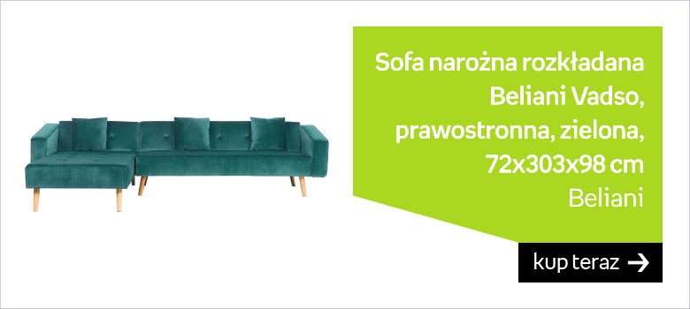 Sofa narożna rozkładana BELIANI Vadso, prawostronna, zielona, 72x303x98 cm 