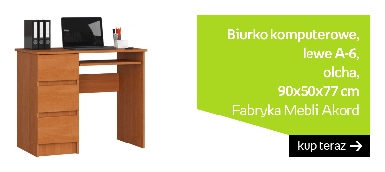 Biurko komputerowe, lewe A-6, Olcha, 90x50x77 cm 