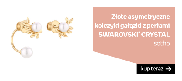 Złote asymetryczne kolczyki gałązki z perłami SWAROVSKI® CRYSTAL 