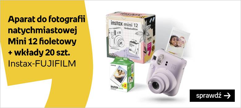 Instax-FUJIFILM, zestaw: Aparat do fotografii natychmiastowej Mini 12 Fioletowy+ Wkłady 20 Szt