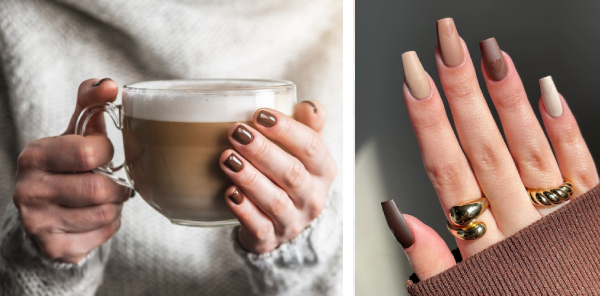 Odcień gorącej czekolady i delikatny brąz na paznokciach