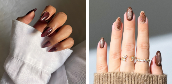 Odcień gorącej czekolady i delikatny brąz na paznokciach