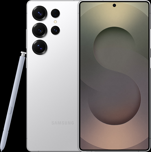 Srebrny Galaxy S25 Ultra z rysikiem S Pen