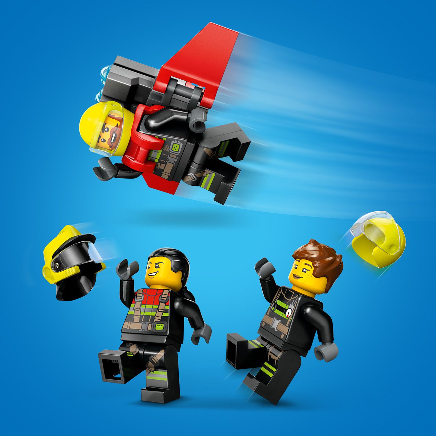 Trzy minifigurki strażaków