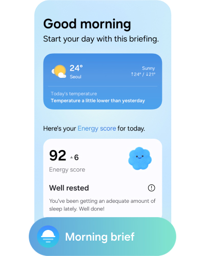 Now Brief wysyła spersonalizowane podsumowania przez cały dzień. Poranne podsumowanie zawiera informacje na temat pogody i Wyniku energii, podsumowanie trasy dojazdu obejmuje wskazówki dotyczące jazdy oraz przypomnienia o kuponach z bliskim terminem ważności, a wieczorne podsumowanie zawiera przegląd dnia wraz ze zdjęciami z Twojej galerii.