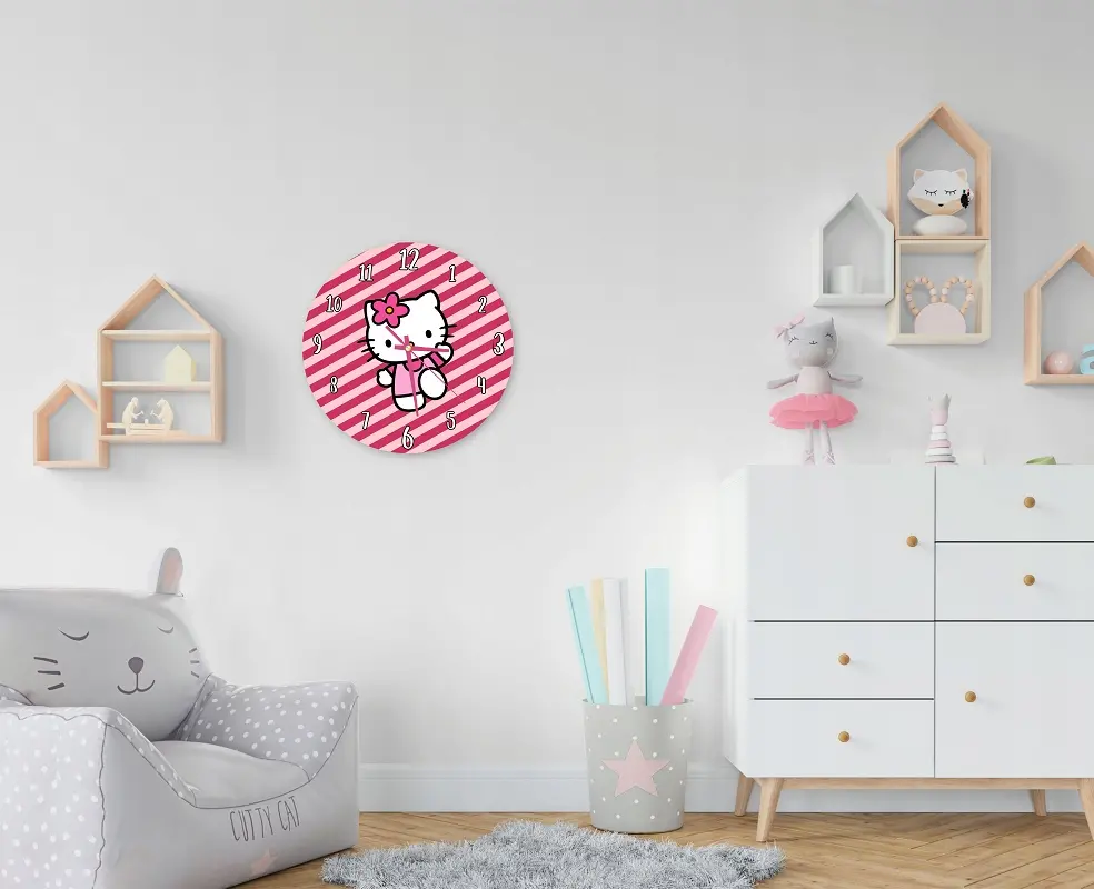 Zegar Ścienny Dla Dzieci Hello Kitty Prezent 30 cm Szerokość całkowita 30 cm