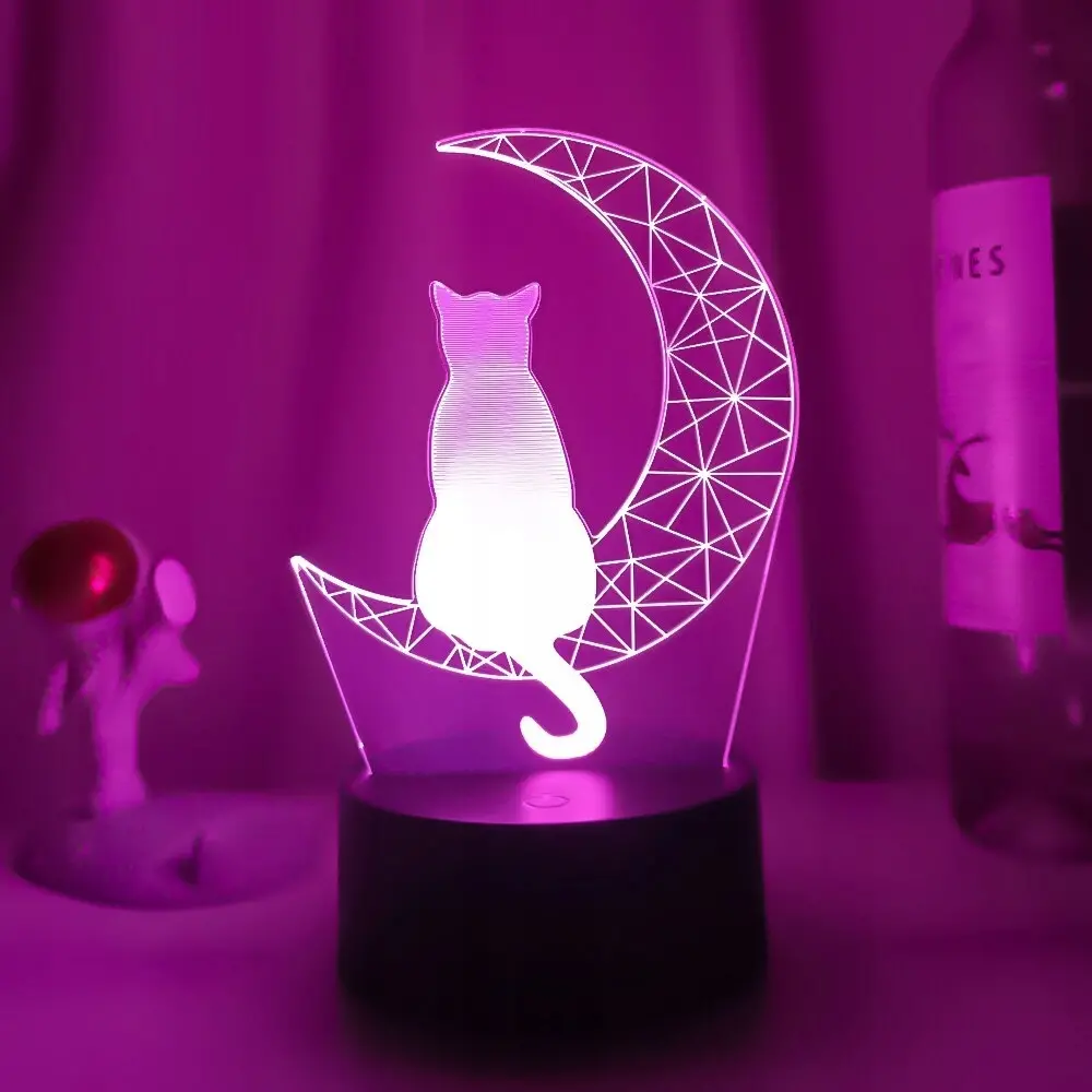 Lampka Nocna LED 3D Kot na Księżycu Grawer Imię EAN (GTIN) 5903457872587